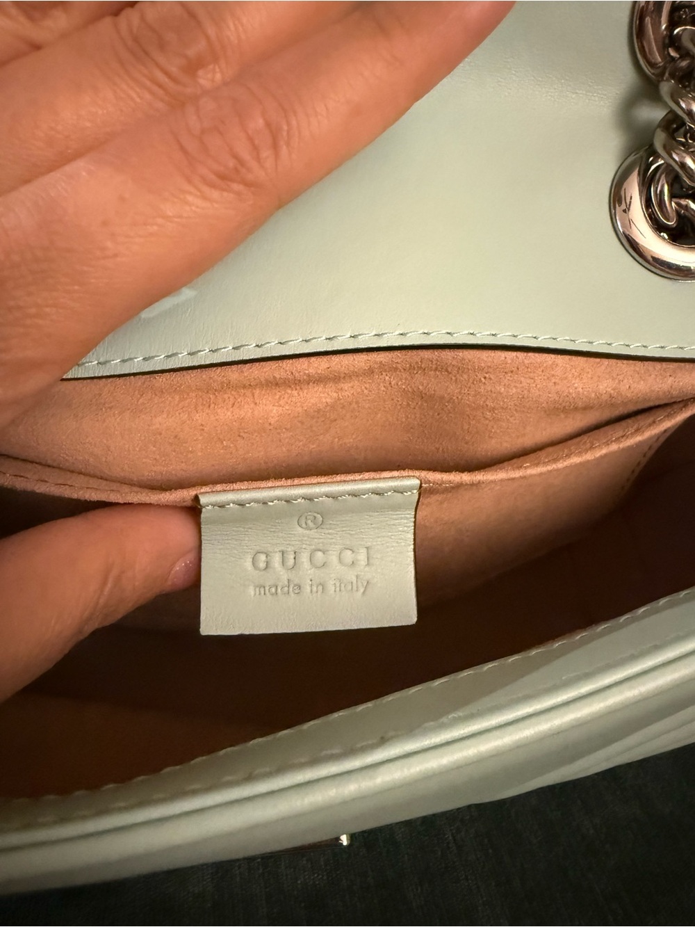 GG Marmont Mini 446744 Mint Green Leather Silver Hardware Shoulder Bag - Picture 10 of 11